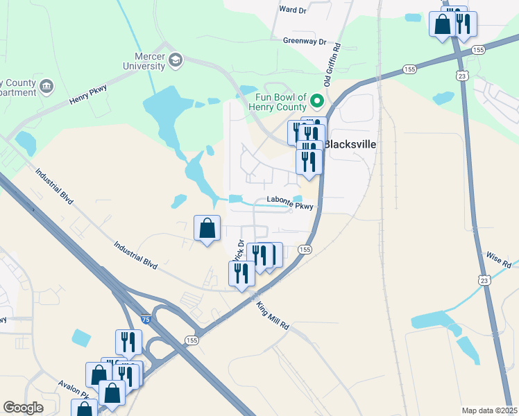 map of restaurants, bars, coffee shops, grocery stores, and more near 2530 Marlin Dr in McDonough