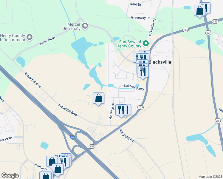 map of restaurants, bars, coffee shops, grocery stores, and more near 2720 Marlin Drive in McDonough