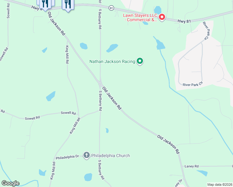 map of restaurants, bars, coffee shops, grocery stores, and more near 461 Old Jackson Road in McDonough