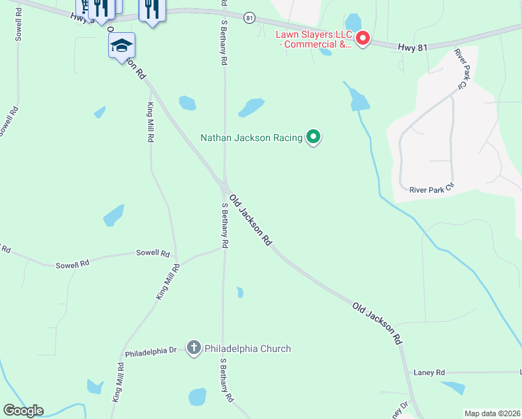 map of restaurants, bars, coffee shops, grocery stores, and more near 461 Old Jackson Road in McDonough