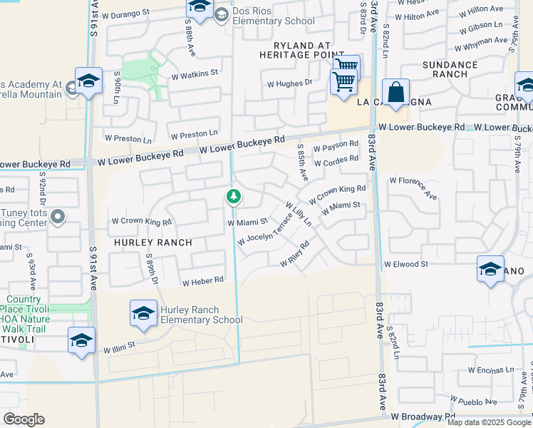 map of restaurants, bars, coffee shops, grocery stores, and more near 8526 West Miami Street in Tolleson