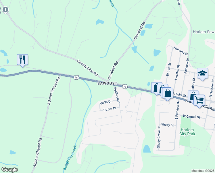map of restaurants, bars, coffee shops, grocery stores, and more near 737 U.S. 78 in Harlem
