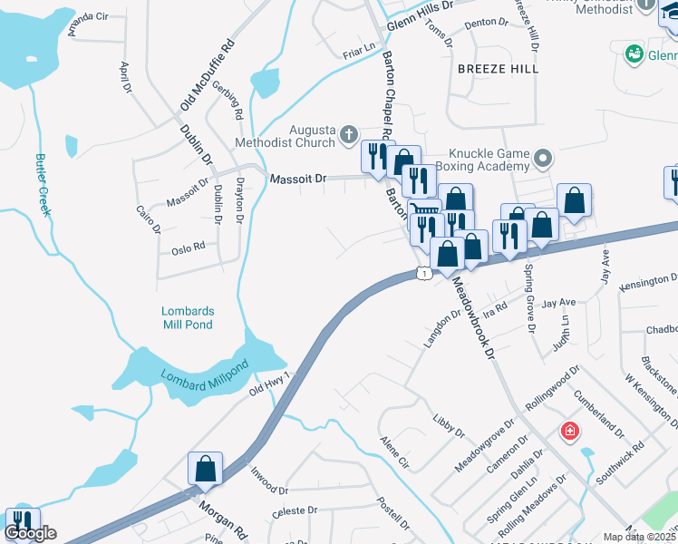 map of restaurants, bars, coffee shops, grocery stores, and more near 3439 Deans Bridge Road in Augusta