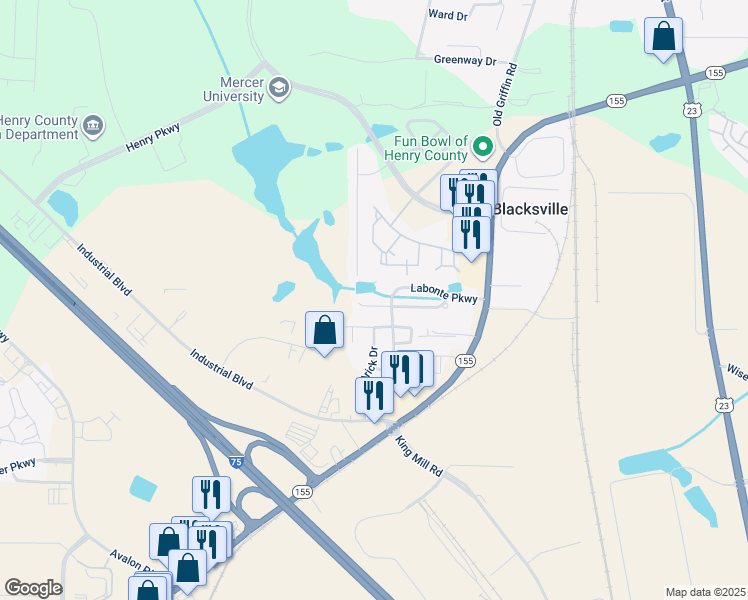 map of restaurants, bars, coffee shops, grocery stores, and more near 2700 Marlin Drive in McDonough