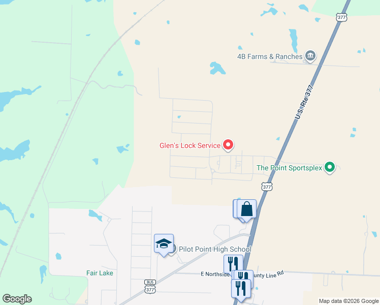 map of restaurants, bars, coffee shops, grocery stores, and more near in Pilot Point