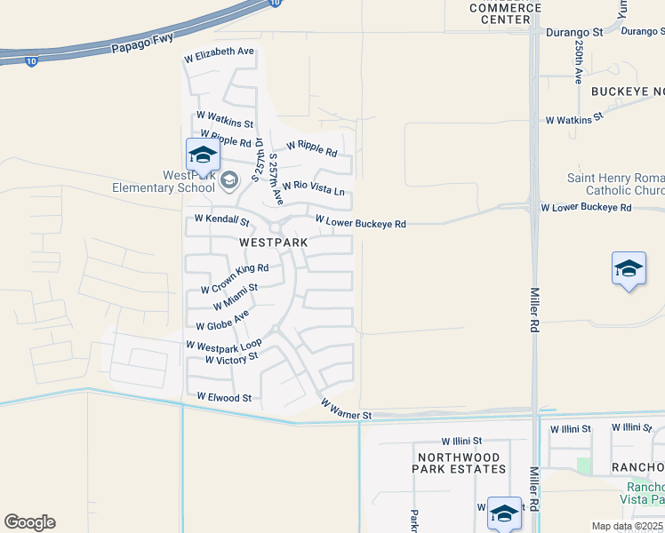map of restaurants, bars, coffee shops, grocery stores, and more near 25550 West Whyman Street in Buckeye