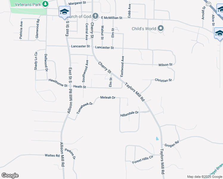 map of restaurants, bars, coffee shops, grocery stores, and more near 501 Heath Street in Talladega
