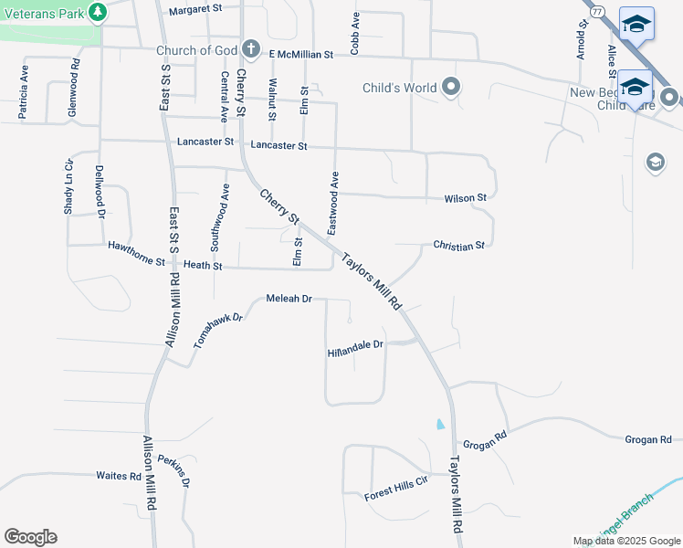 map of restaurants, bars, coffee shops, grocery stores, and more near 511 Heath Street in Talladega