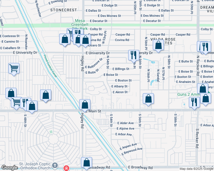 map of restaurants, bars, coffee shops, grocery stores, and more near 144 North 54th Street in Mesa