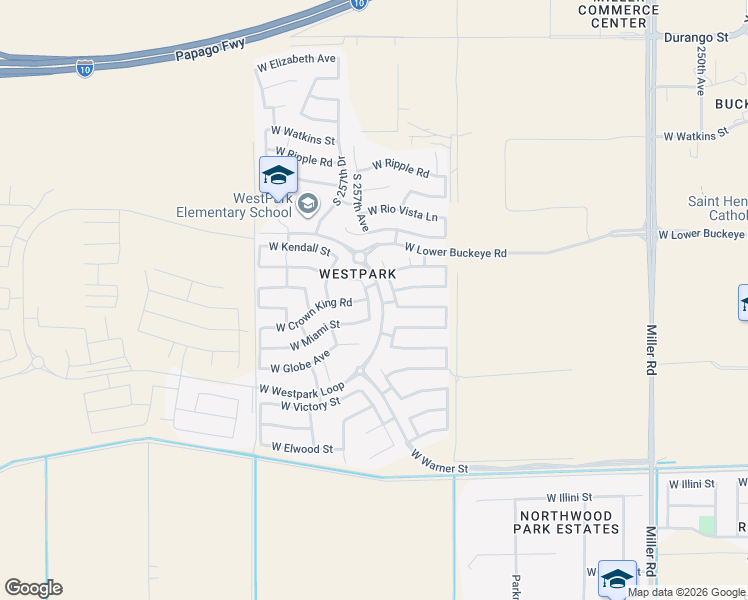 map of restaurants, bars, coffee shops, grocery stores, and more near 25687 West Crown King Road in Buckeye