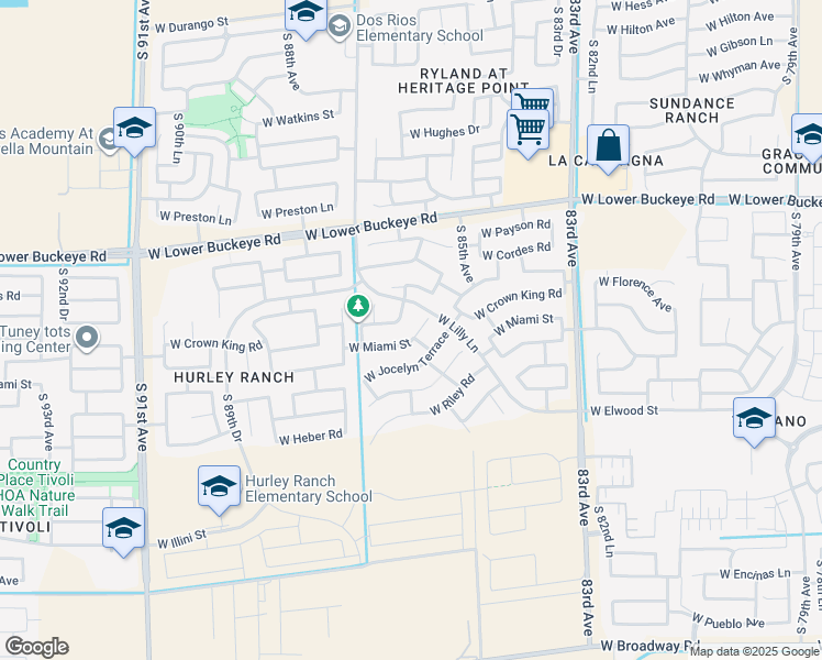 map of restaurants, bars, coffee shops, grocery stores, and more near 8526 West Miami Street in Tolleson