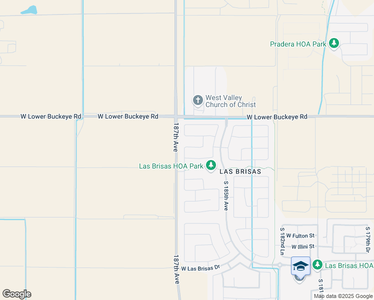 map of restaurants, bars, coffee shops, grocery stores, and more near 3156 South 186th Lane in Goodyear