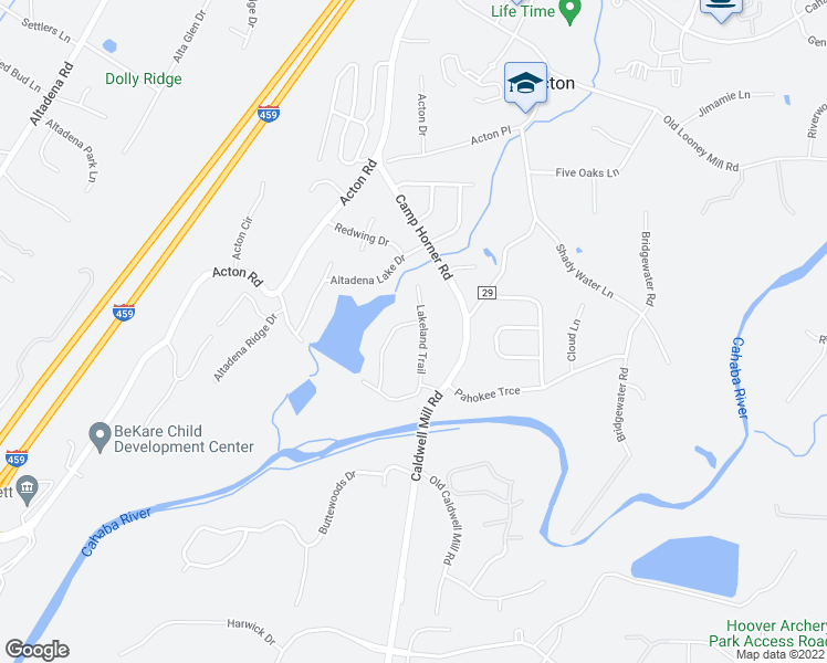 map of restaurants, bars, coffee shops, grocery stores, and more near 2716 Lakeland Trail in Birmingham