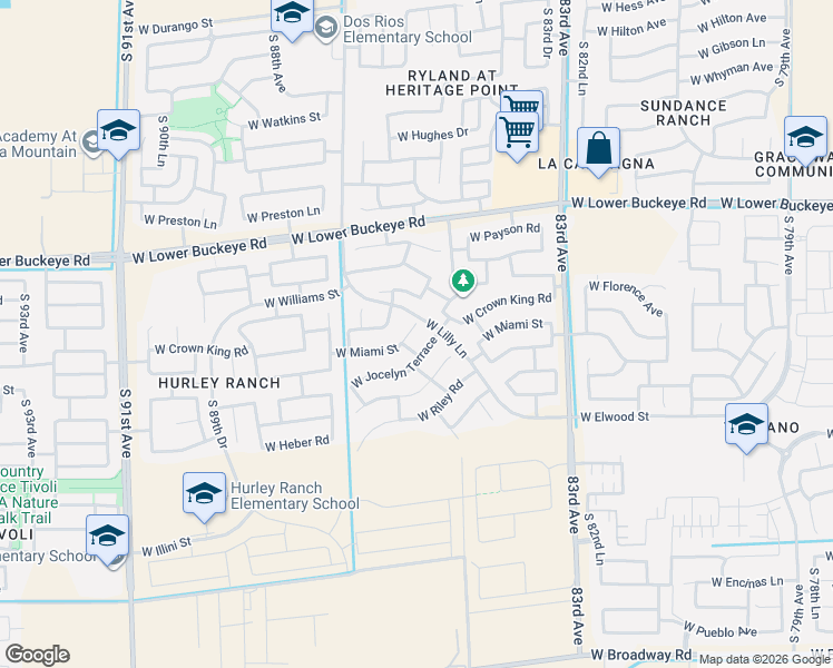 map of restaurants, bars, coffee shops, grocery stores, and more near 8507 West Jocelyn Terrace in Tolleson