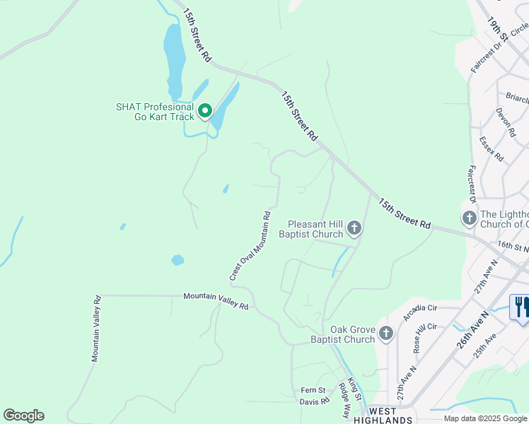 map of restaurants, bars, coffee shops, grocery stores, and more near 3201 Crest Oval Mountain Road in Bessemer