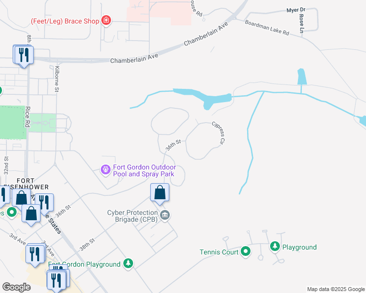 map of restaurants, bars, coffee shops, grocery stores, and more near 101 Cypress Circle in Augusta