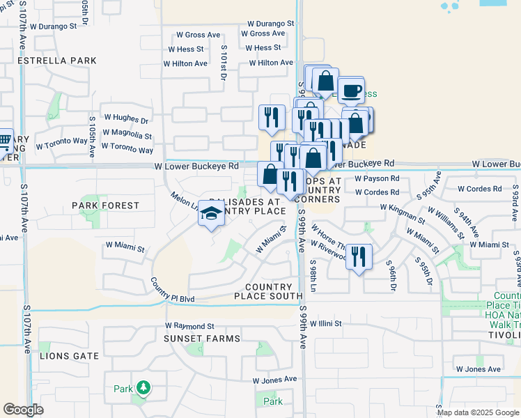 map of restaurants, bars, coffee shops, grocery stores, and more near 10003 West Kingman Street in Tolleson