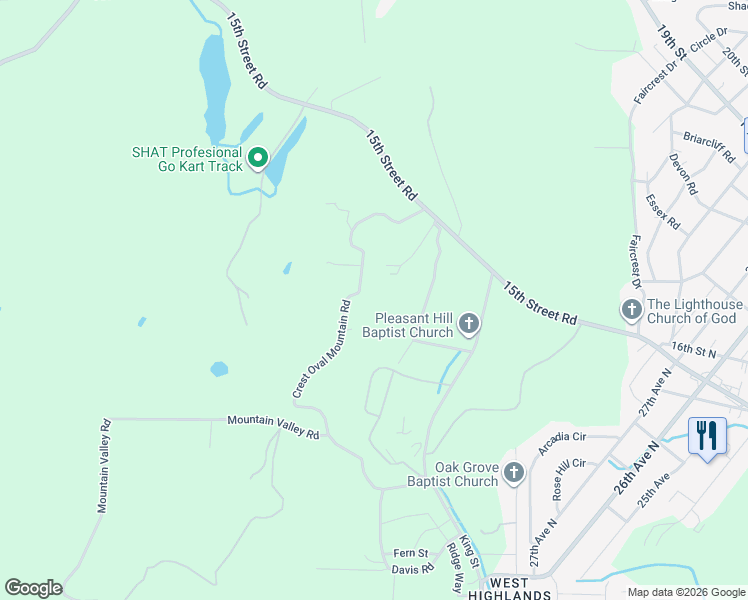 map of restaurants, bars, coffee shops, grocery stores, and more near 3170 Crest Oval Mountain Road in Bessemer