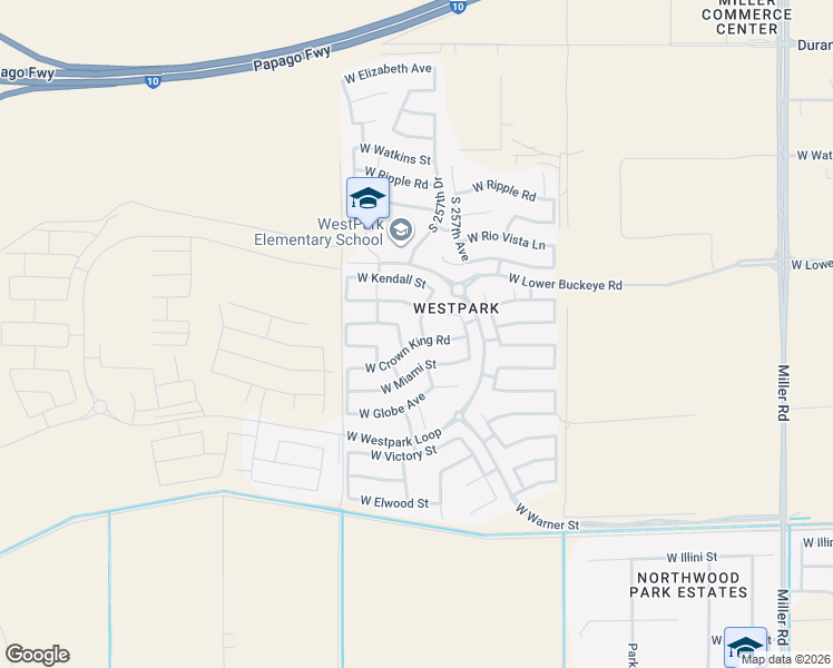 map of restaurants, bars, coffee shops, grocery stores, and more near 3028 South 257th Drive in Buckeye