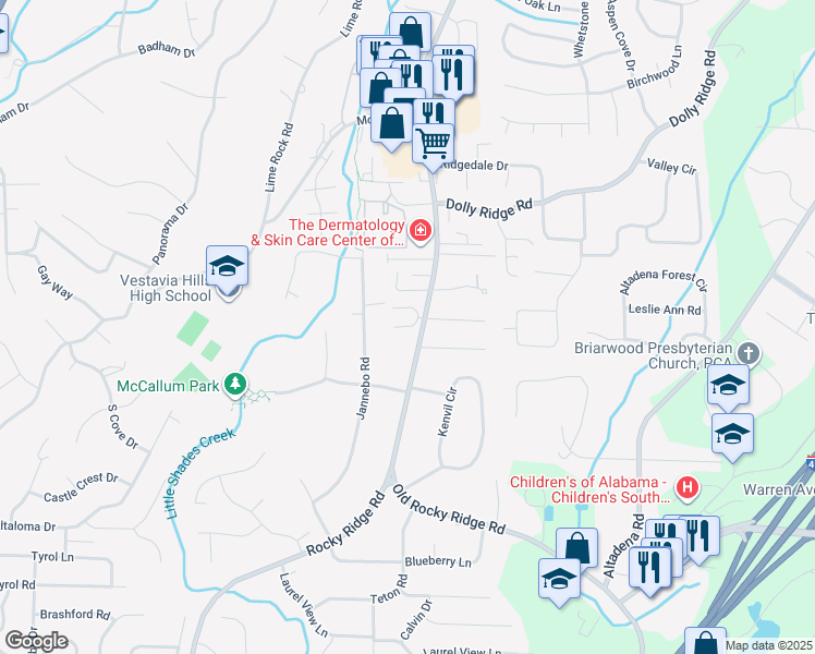 map of restaurants, bars, coffee shops, grocery stores, and more near 1618 Hamilton Court in Birmingham