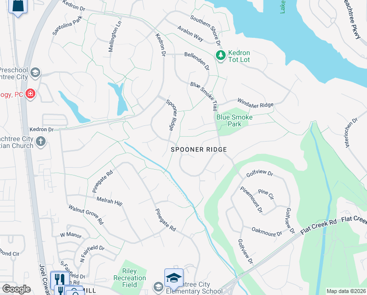 map of restaurants, bars, coffee shops, grocery stores, and more near 103 Crossbow Court in Peachtree City