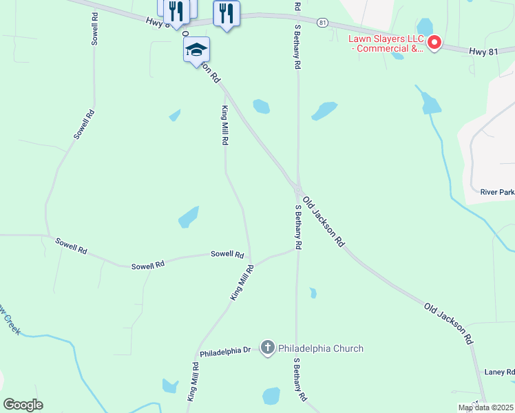 map of restaurants, bars, coffee shops, grocery stores, and more near 1830 King Mill Road in McDonough
