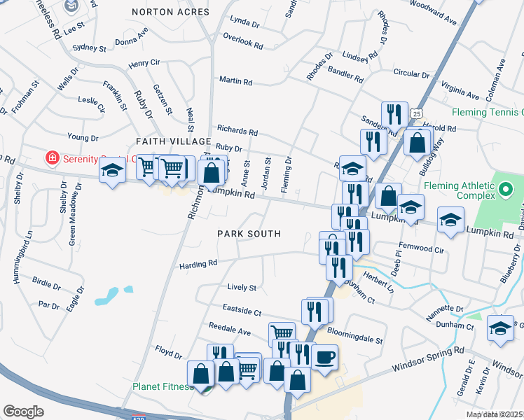 map of restaurants, bars, coffee shops, grocery stores, and more near 2913 Jackson Street in Augusta