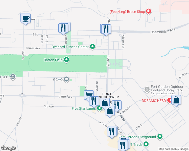 map of restaurants, bars, coffee shops, grocery stores, and more near 407 B Street in Augusta