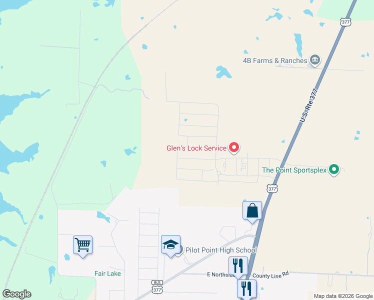 map of restaurants, bars, coffee shops, grocery stores, and more near in Pilot Point