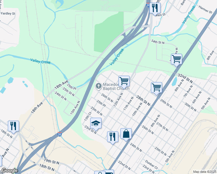 map of restaurants, bars, coffee shops, grocery stores, and more near 1304 27th Street North in Bessemer