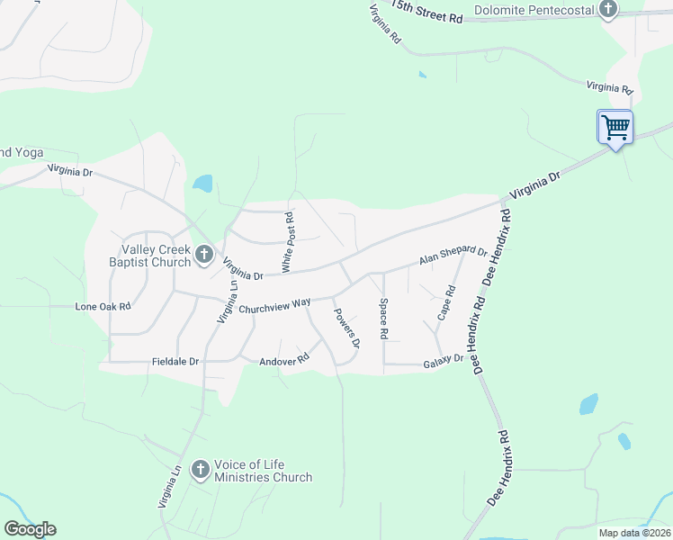 map of restaurants, bars, coffee shops, grocery stores, and more near 2100 Pauls Lane in Bessemer