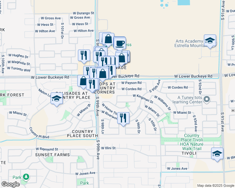 map of restaurants, bars, coffee shops, grocery stores, and more near 9728 West Kingman Street in Tolleson