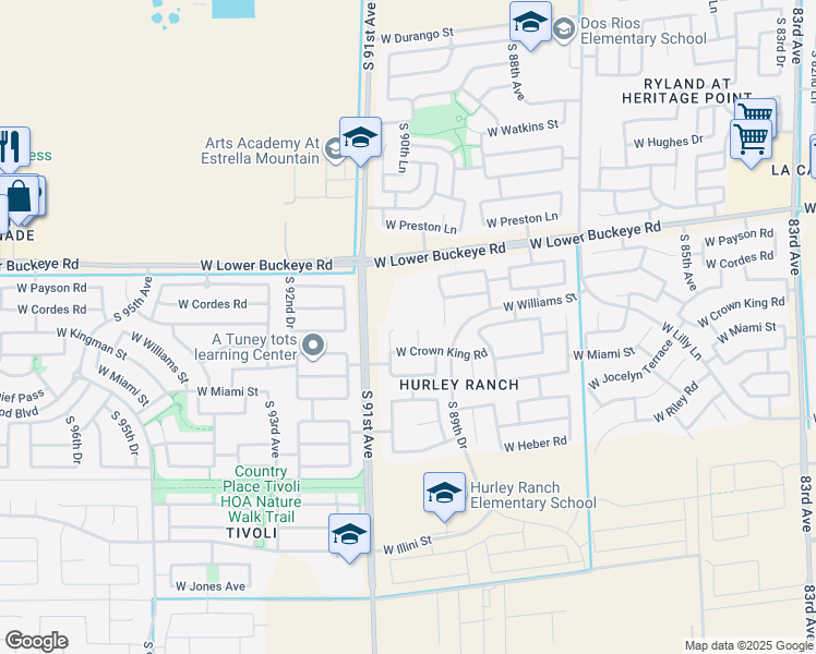 map of restaurants, bars, coffee shops, grocery stores, and more near 3024 South 90th Drive in Tolleson