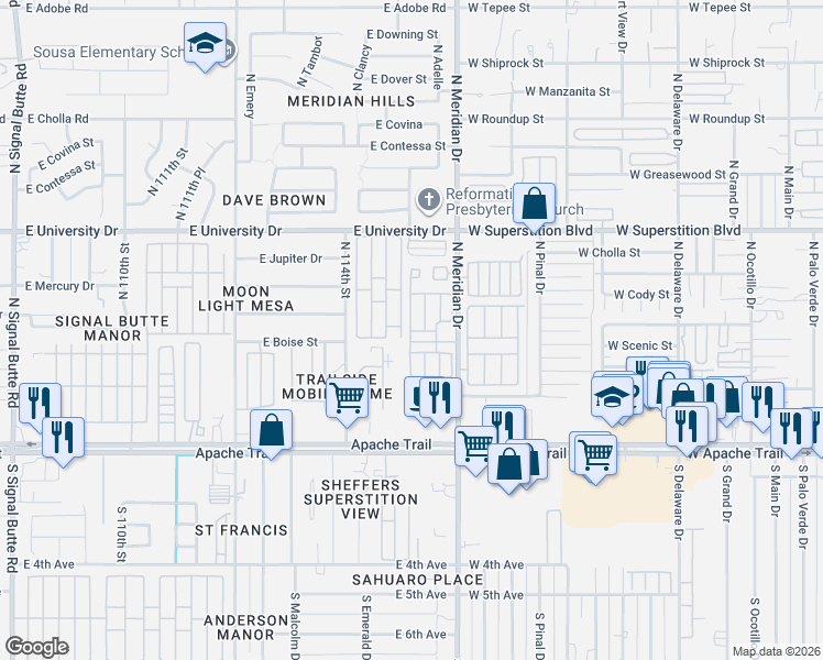 map of restaurants, bars, coffee shops, grocery stores, and more near 98 Mobile Home Park in Apache Junction