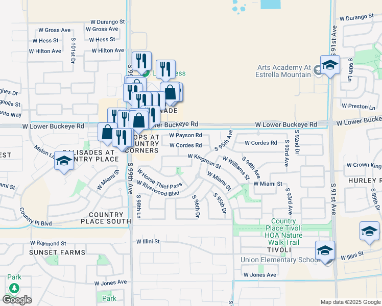 map of restaurants, bars, coffee shops, grocery stores, and more near 9622 West Kingman Street in Tolleson