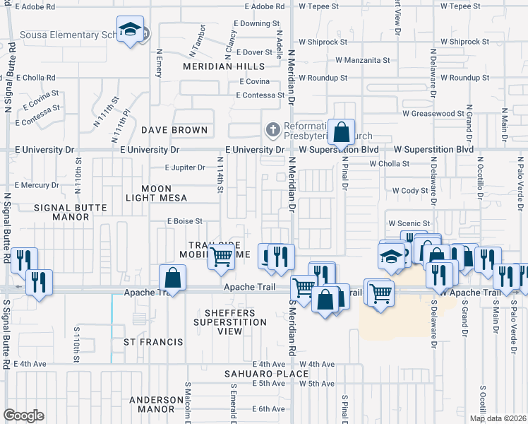 map of restaurants, bars, coffee shops, grocery stores, and more near 98 Mobile Home Park in Apache Junction