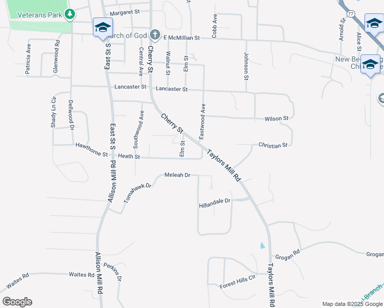map of restaurants, bars, coffee shops, grocery stores, and more near 501 Heath Street in Talladega