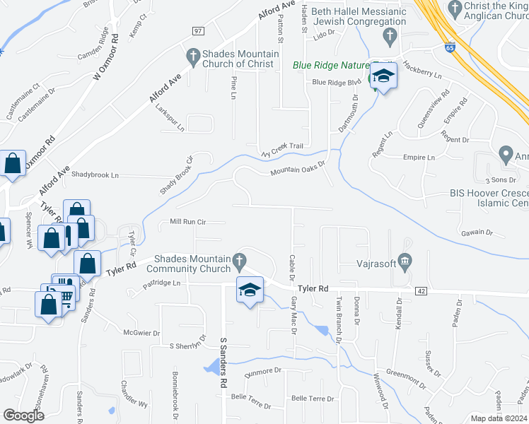 map of restaurants, bars, coffee shops, grocery stores, and more near 2328 Mountain Oaks Lane in Birmingham
