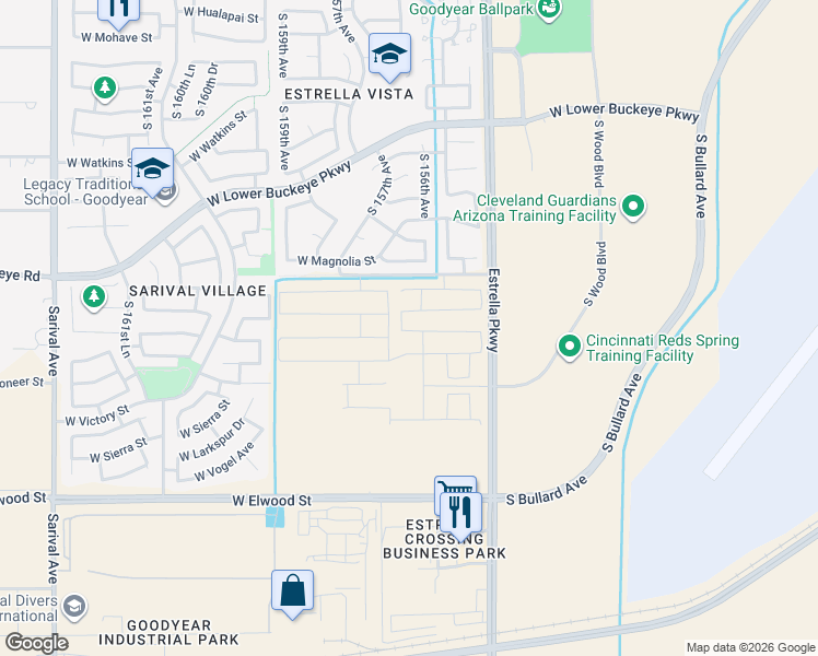 map of restaurants, bars, coffee shops, grocery stores, and more near in Goodyear