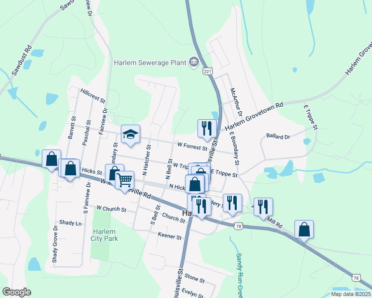 map of restaurants, bars, coffee shops, grocery stores, and more near 335 North Bell Street in Harlem