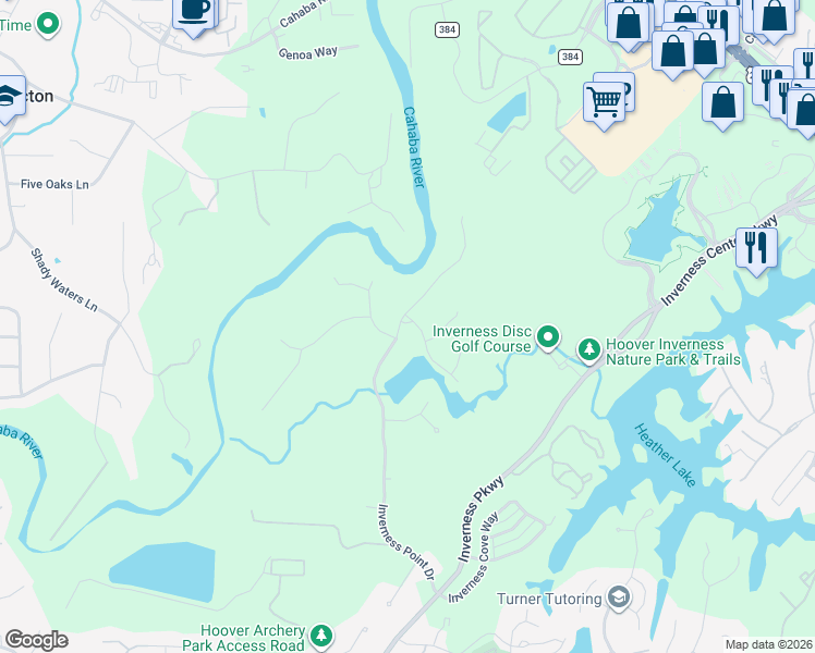 map of restaurants, bars, coffee shops, grocery stores, and more near 2549 Inverness Point Drive in Birmingham