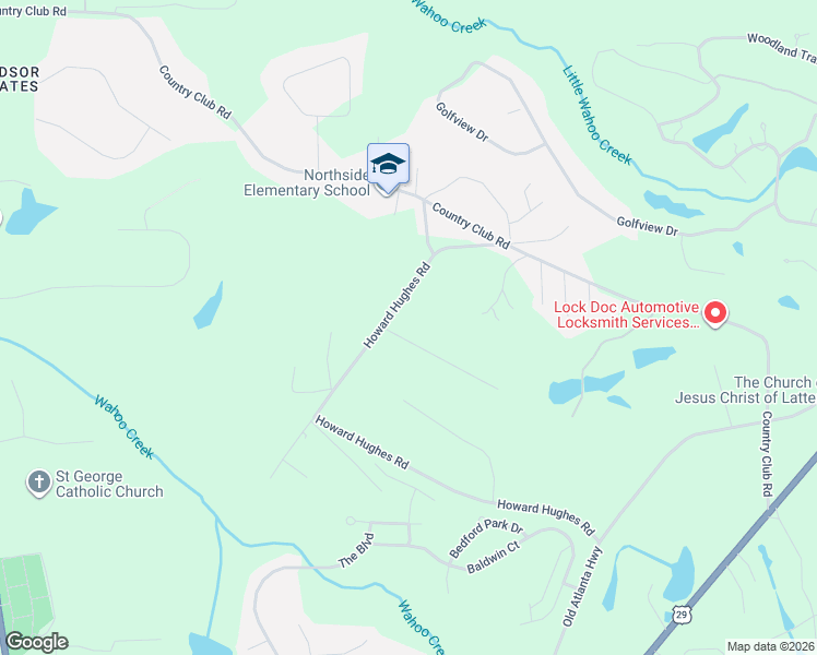 map of restaurants, bars, coffee shops, grocery stores, and more near 26 Sutton Drive in Newnan