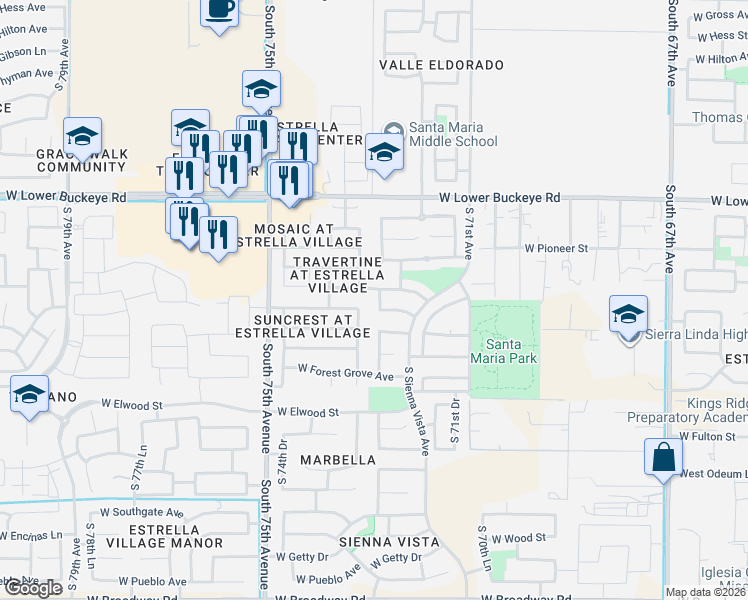 map of restaurants, bars, coffee shops, grocery stores, and more near 7237 West Globe Avenue in Phoenix