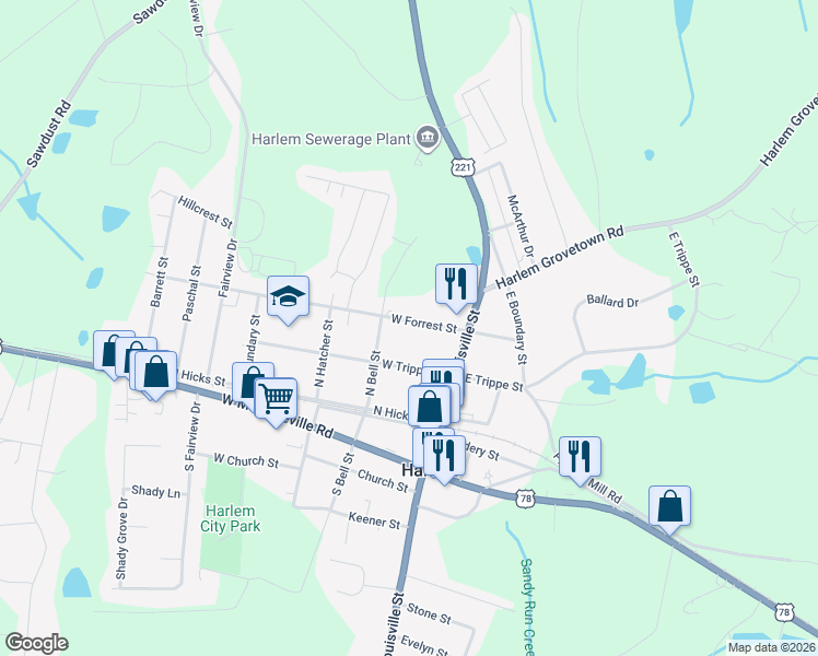 map of restaurants, bars, coffee shops, grocery stores, and more near 335 North Bell Street in Harlem