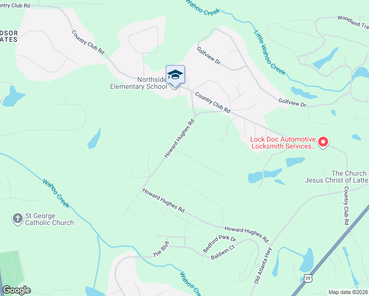 map of restaurants, bars, coffee shops, grocery stores, and more near 26 Sutton Drive in Newnan
