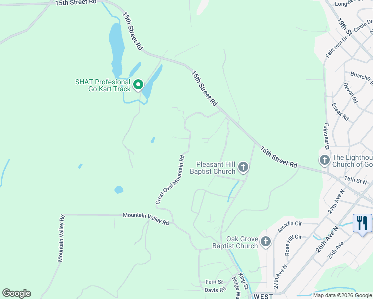 map of restaurants, bars, coffee shops, grocery stores, and more near 3170 Crest Oval Mountain Road in Bessemer
