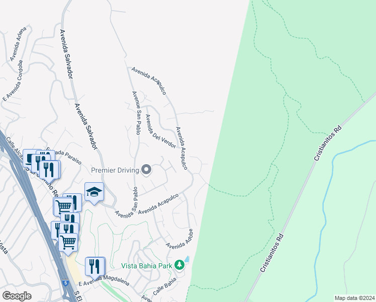 map of restaurants, bars, coffee shops, grocery stores, and more near 120 Via Zapata in San Clemente