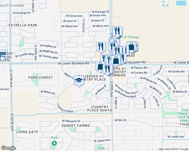 map of restaurants, bars, coffee shops, grocery stores, and more near 10013 West Williams Street in Tolleson