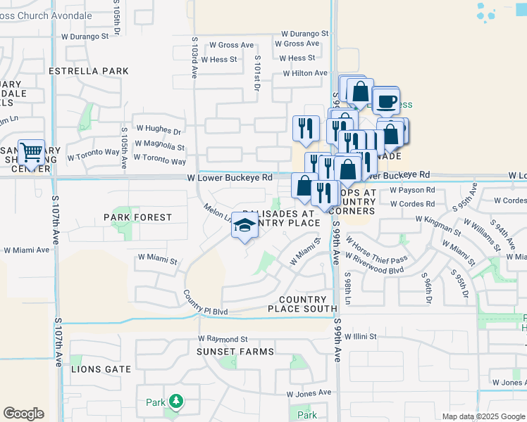 map of restaurants, bars, coffee shops, grocery stores, and more near 2809 South 101st Avenue in Tolleson