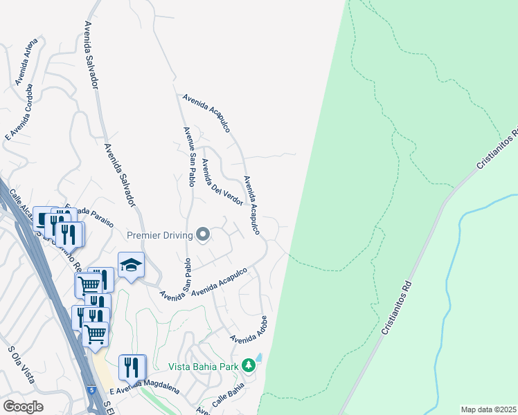 map of restaurants, bars, coffee shops, grocery stores, and more near 120 Via Zapata in San Clemente